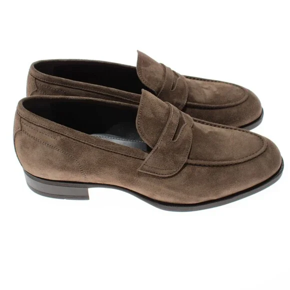 Di Bianco NWB Miseno Cashmere Suede Penny Loafers Size 41.5 (US 8.5) Bark Brown